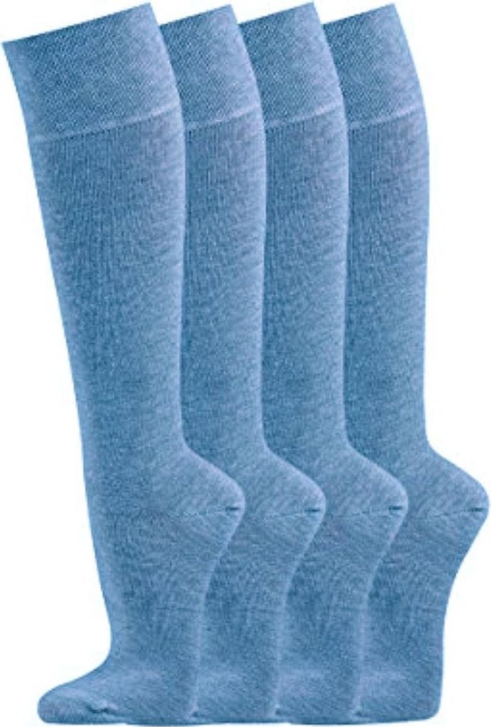 FussFreunde 4 Paar Kniestrümpfe für Damen und Herren, Jeansblau, Größe 43-46