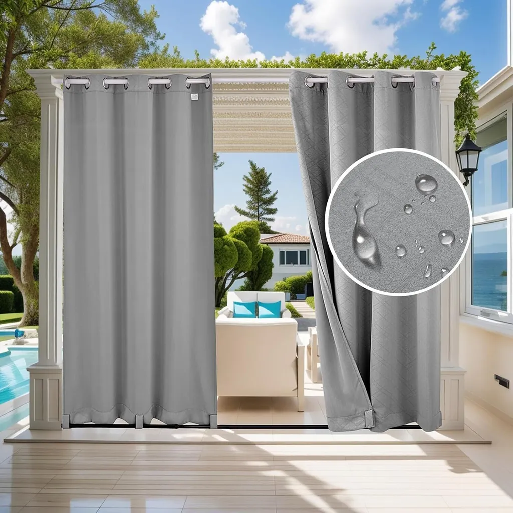 Rideau Extérieur Étanche avec Œillets pour Pergola et Terrasse Gris