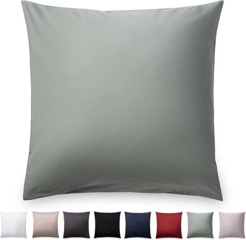 Famanu Kissenbezüge 80x80 cm grün Set 2 - 100% Baumwolle mit Glanzlook, Reißverschluss und atmungsaktiv