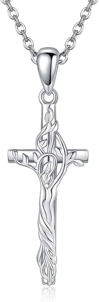 Collier Argent 925 Anti-Allergie Pendentif Croix Arbre de Vie Durable