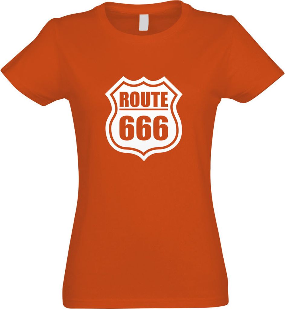 Kiwistar - T-Shirt tailliert - Damen - orange - Route 666 - mit Motiv Bedruckt - Funshirt Design - Sport - Freizeit - Damen - S