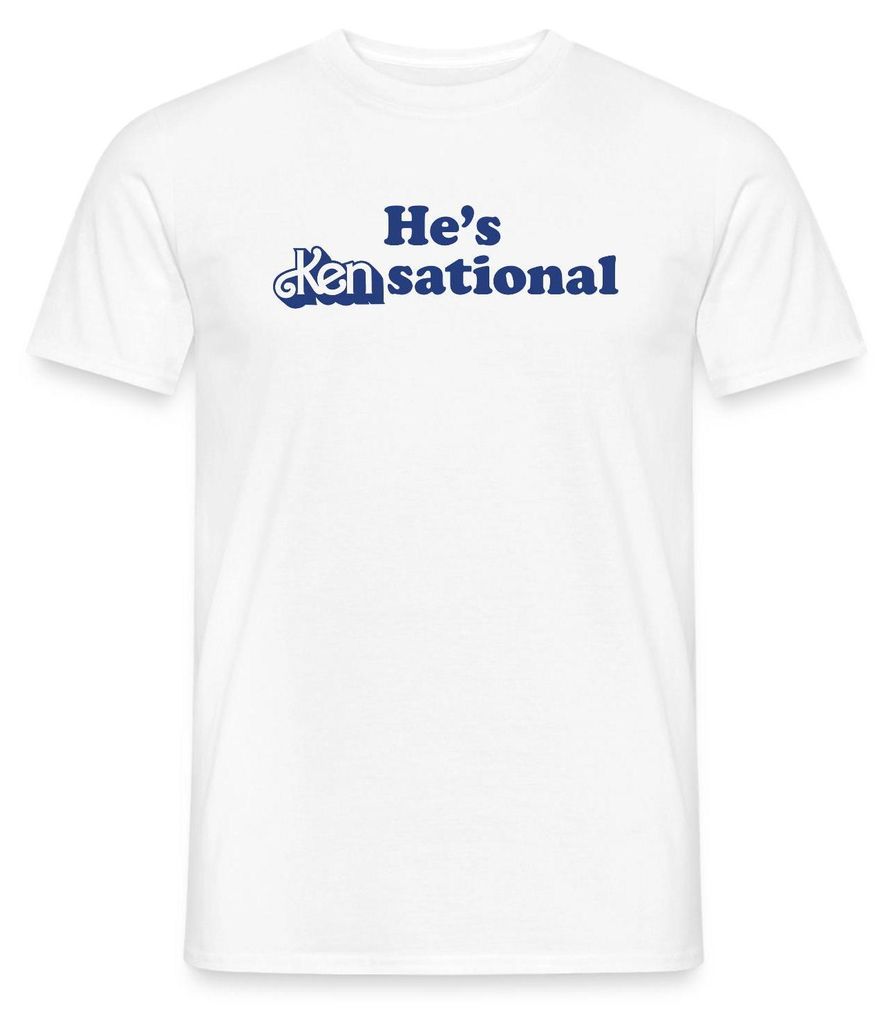 Spreadshirt Barbie Ken Design Lustiger Spruch He's Kensational Männer T-Shirt, L, Weiß