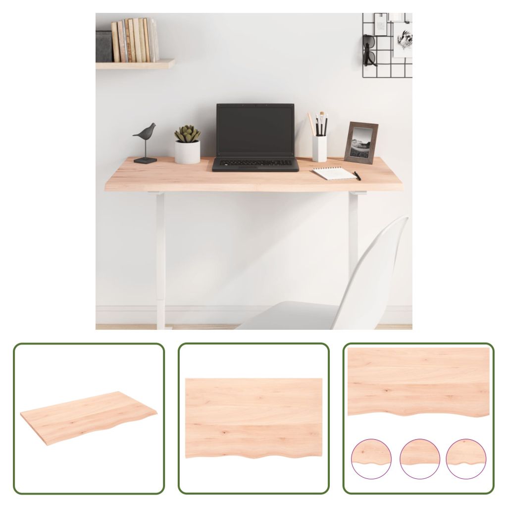 The Living Store Tischplatte 100x60x2 cm Massivholz Eiche Unbehandelt