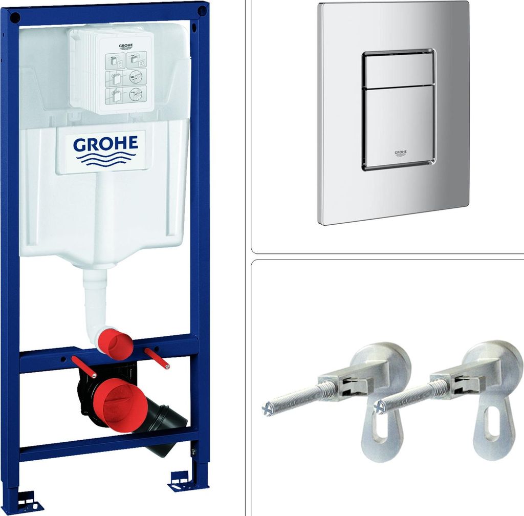 GROHE RAPID-SL WC Vorwandelement WC-Gestell mit GROHE SKATE WC-Betätigungsplatte & Befestigungswinkel, chrom