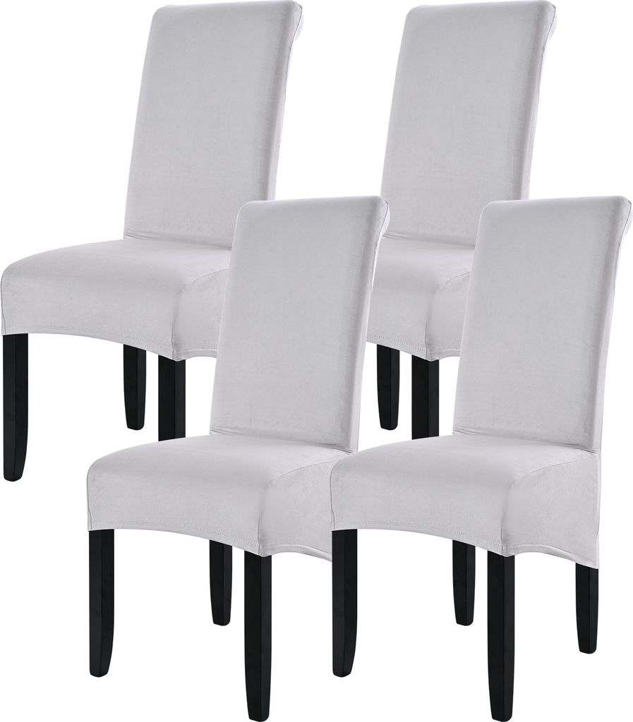 Esszimmer Stretch Stuhlbezüge XL Elastische Stuhlhussen Mit Hoher Rückenlehne Für Bankett-Restaurant-Dekoratio(4 Stück,Silber)