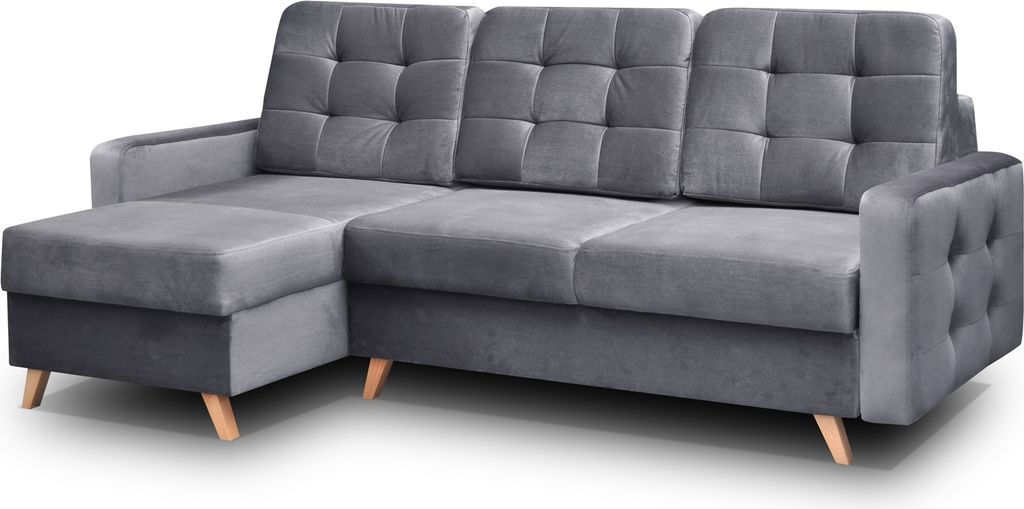 Skandinavisches Ecksofa VINCI mit Schlaffunktion, Velour Polsterecke universelle Schlafsofa (Anthrazit)