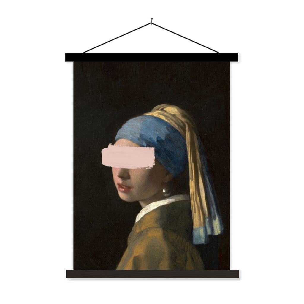 MuchoWow Textilposter Mädchen mit Perlenohrring - Vermeer - Pastell 60x80 cm mit schwarzem Rahmen - Plakathalter