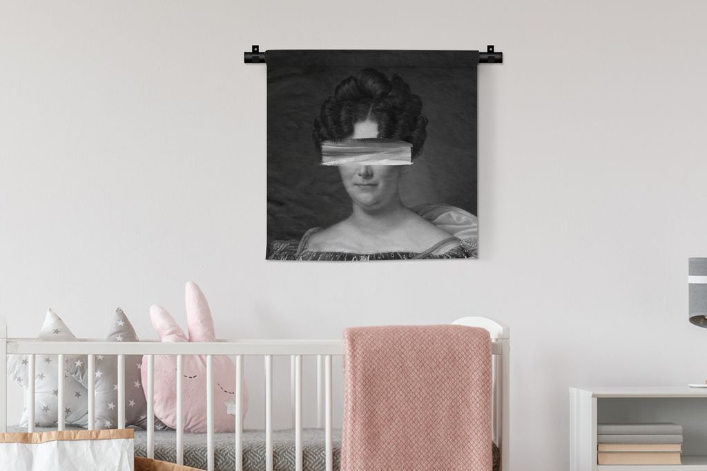 MuchoWow Wandteppich Wandbehang Johanna Henriette Engelen - Alexandre Jean Dubois Drahonet - Schwarz und Weiß 60x60 cm Tapisserie Dekoration Wan...