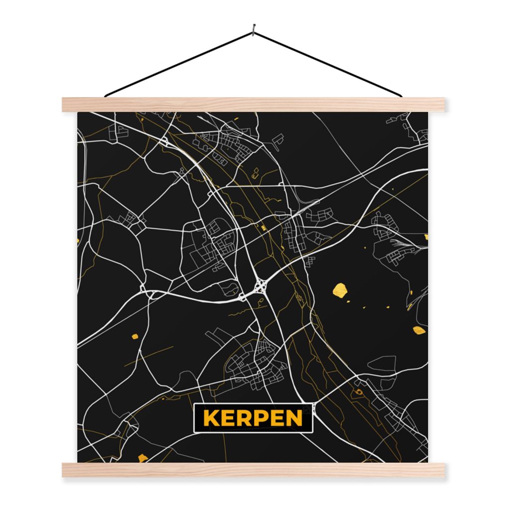 MuchoWow Textilposter Stadtplan - Karte - Deutschland - Kerpen - Karte 120x120 cm mit holzfarbenen Rahmen - Textil-Poster