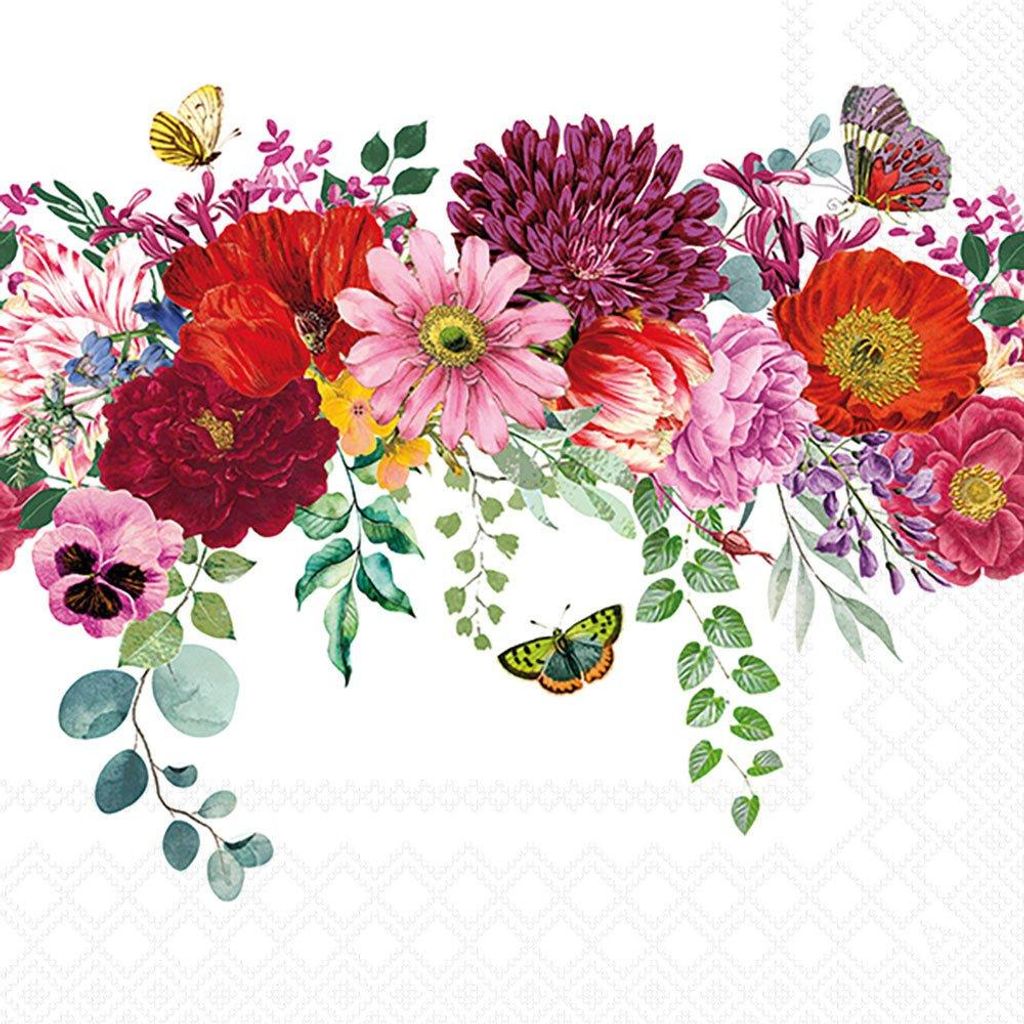 Ambiente Servetten Flower Border White 33cm 20 stuks