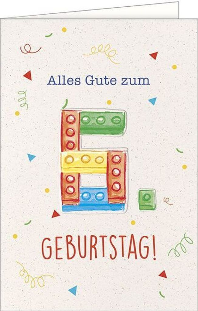 6. Geburtstag - Glückwunschkarte mit Umschlag - Lego Bausteine