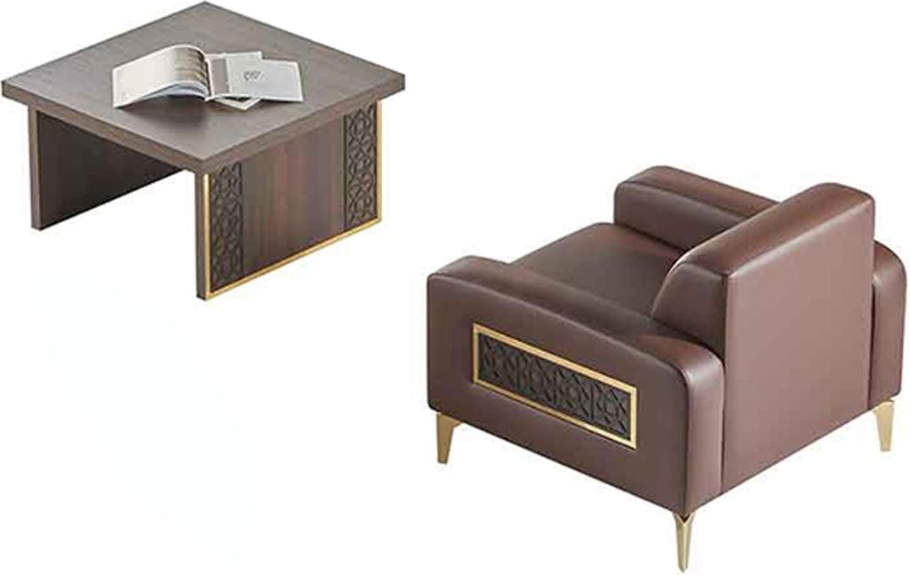 Arbeitszimmer-Set 2tlg Sessel mit Couchtisch Wohnzimmer Braun Einfarbig