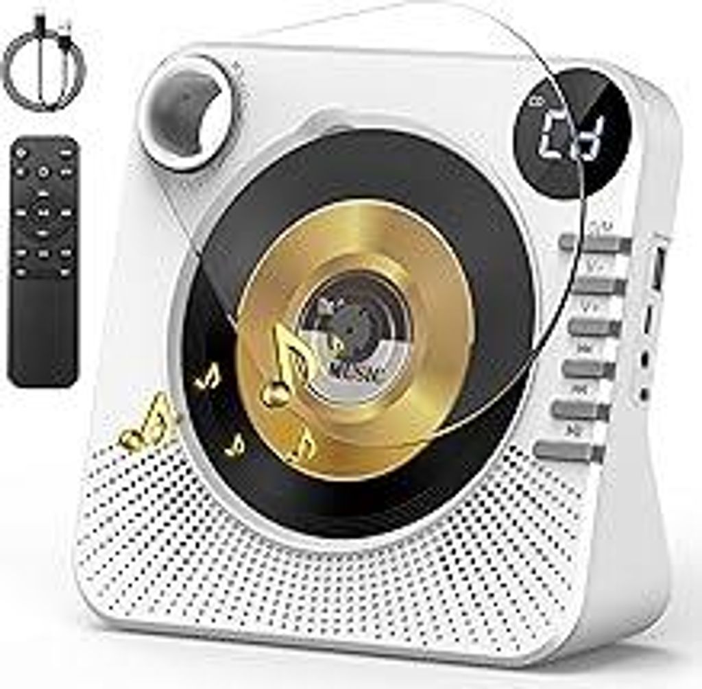 Greadio CD Player Tragbar mit Bluetooth 5.1, Kinder CD Spieler mit Lautsprecher, Fernbedienung, HiFi-Sound, Staubschutz, AUX/USB-Wiedergabe, Tragba...