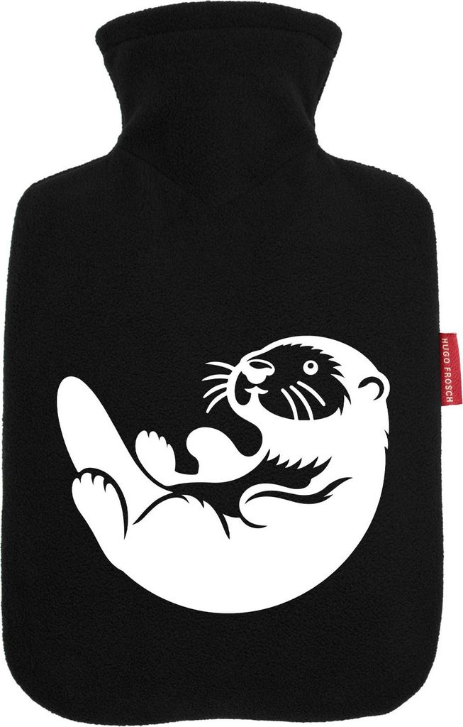 Huuraa Wärmflasche Otter Silhouette 1,8 Liter Black Classic Veloursbezug Bettflasche Geschenkidee