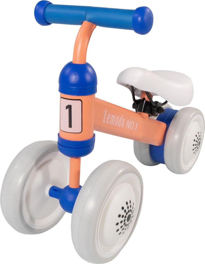 Lauflernrad orange, Kinderlaufrad mit Umkippschutz und gepolsterten Lenker, Mini Laufrad mit 4 Rädern