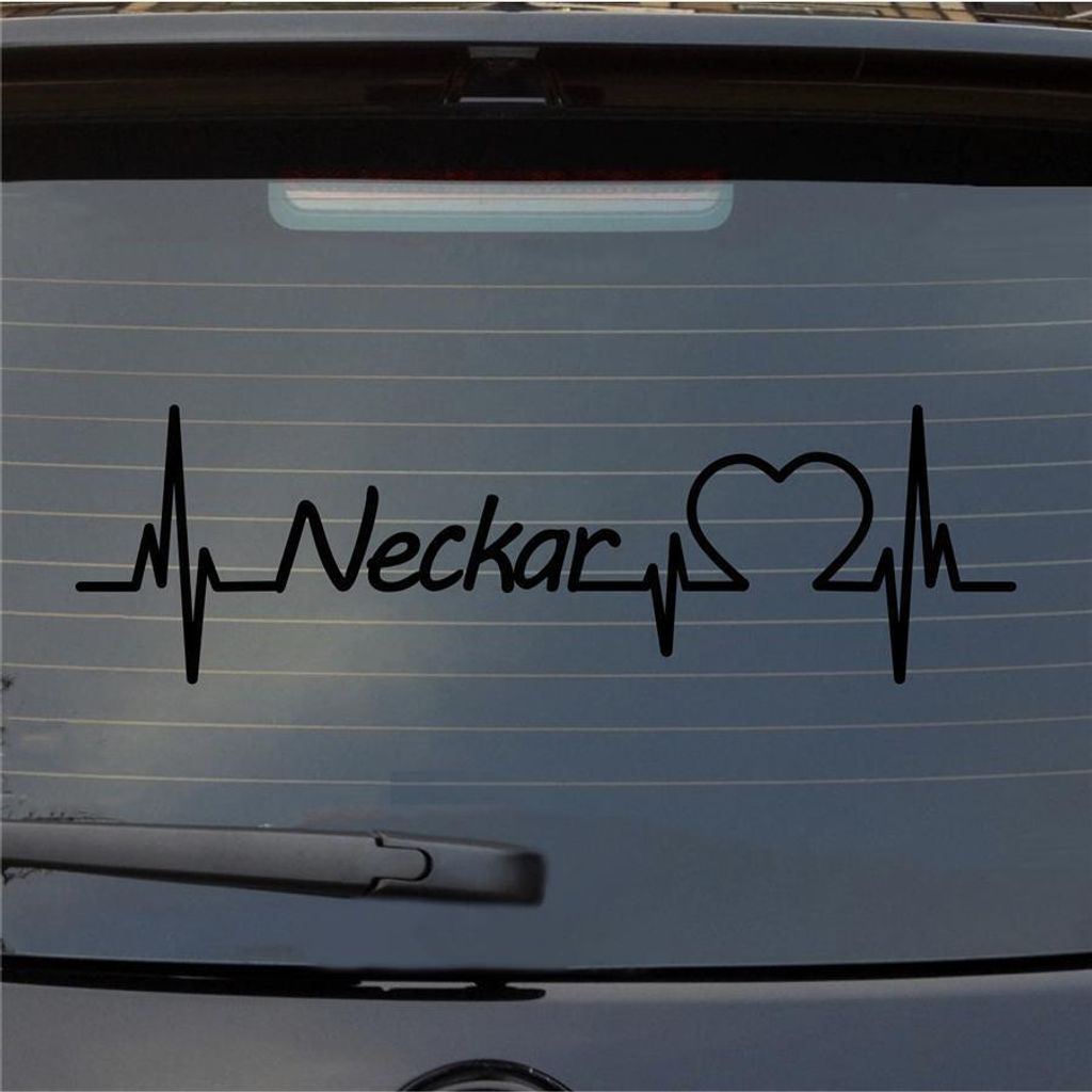 Heckscheibenaufkleber Neckar Herzschlag Puls Fluss Wasser Liebe 55x16 cm Schwarz Matt Auto Aufkleber Sticker