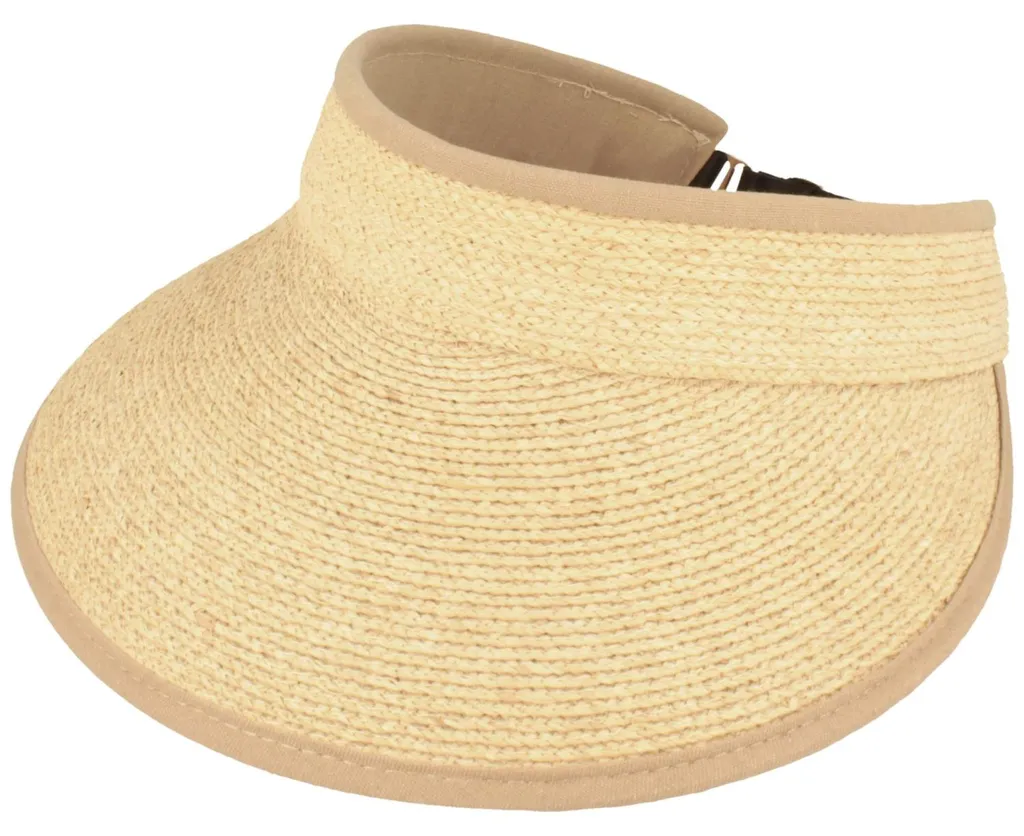 Visière pare-soleil en raphia naturel, chapeau ouvert réglable beige