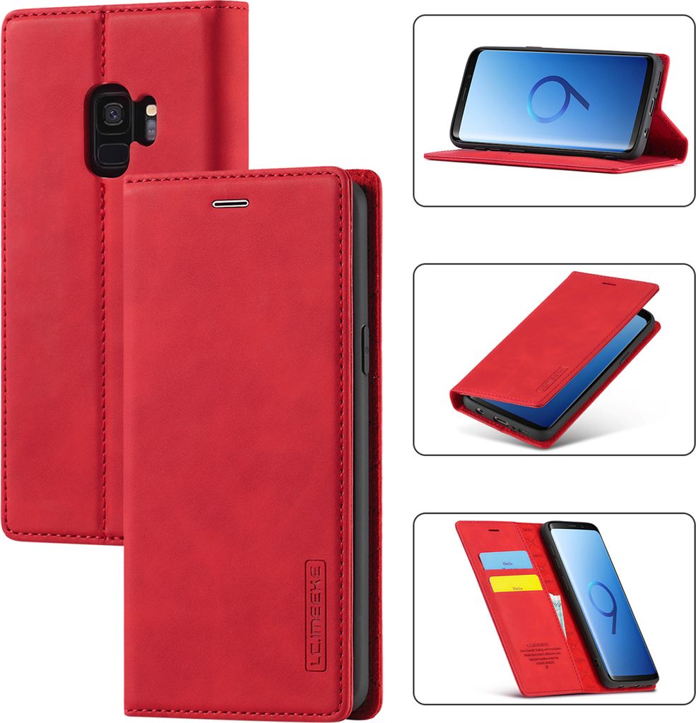 Galaxy S9 Hülle, Standfunktion Kartenfach Wallet Leder Schutzhülle für Samsung Galaxy S9 Rot