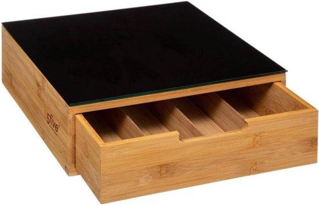 Kapselhalter aus Bambus für Kaffeekapseln, 30 cm breit, 30 cm tief, 10 cm hoch, schwarz-natur