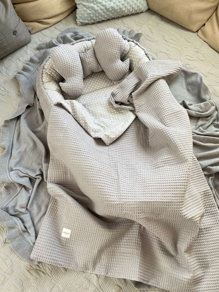 Waffelpique GRAU/ Mini PUNKTE Grau Babynestchen Unterlage 3 Tlg SET Babynest Wicleklunterlage Reisebett Babydecke Babyausstattung 2 Seitig PREMIUM