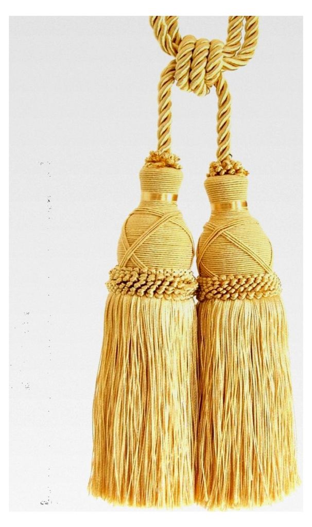 Raffhalter Doppelquaste 20 cm mit Kordel 70 cm in Honiggelb und Gold für Gardinen im Jugendstil