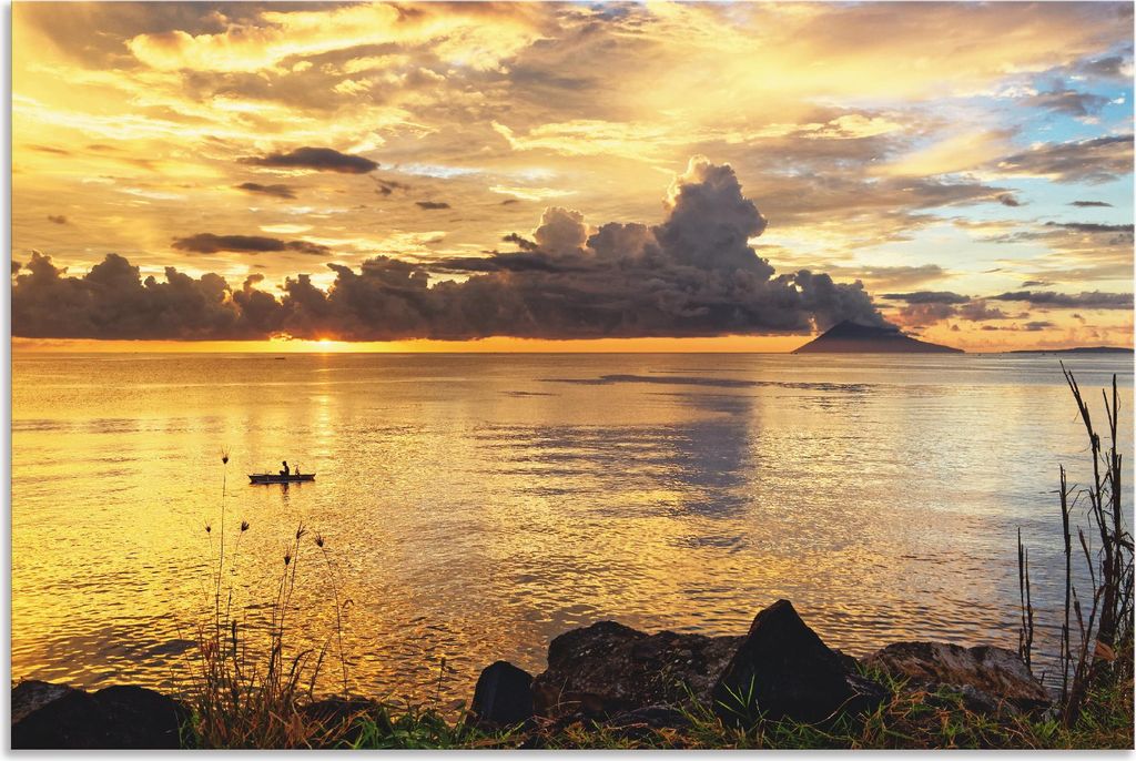 ARTland Wandbild Alu für Innen & Outdoor Sonnenuntergang mit einem Boot Größe: 60x40 cm
