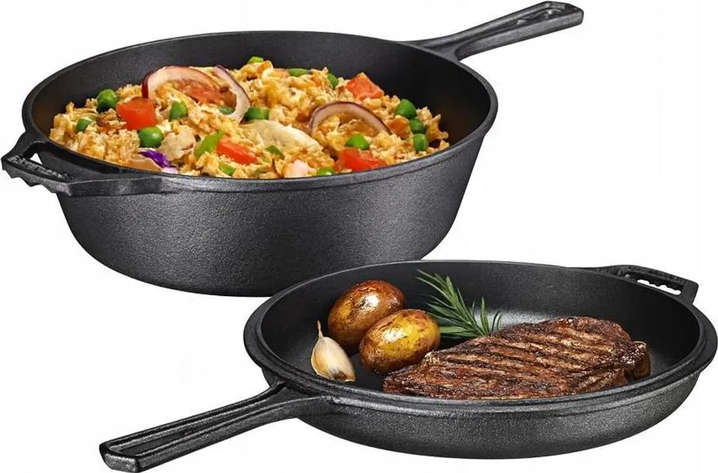 Poêle en fonte anti-adhésive naturelle 2 en 1 pour cuisson homogène 26cm