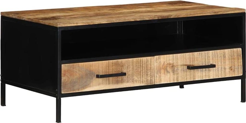 Couchtisch Braun 90 x 50 x 40 cm Massives Mango Holz und Metall