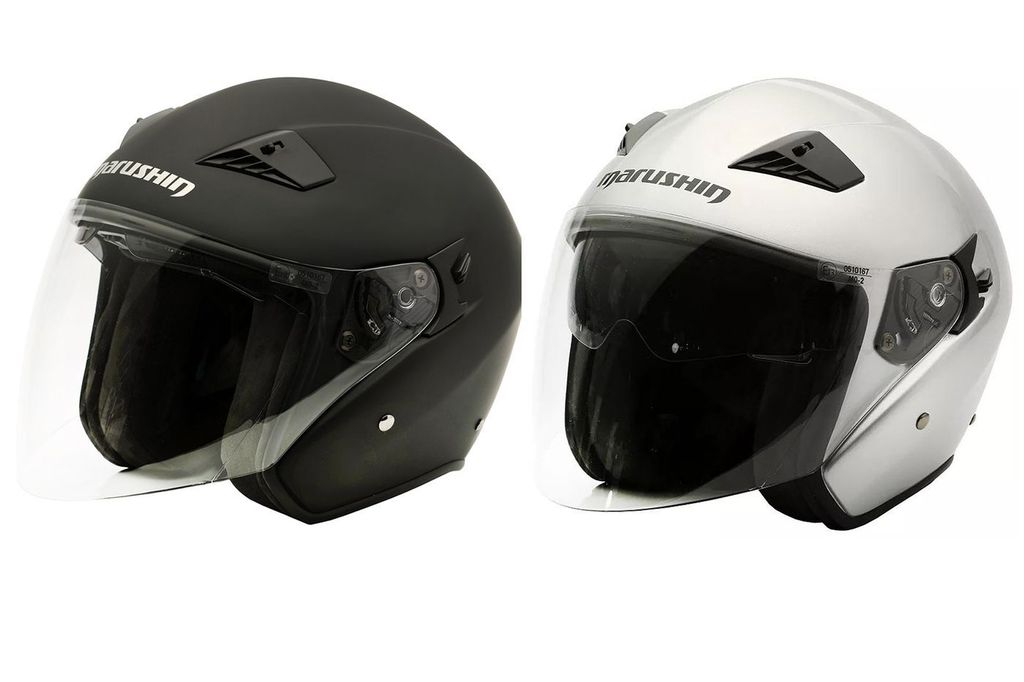 Marushin M-610 Motorrad Helm Jethelm Sonnenblende sportliche Tourenfahrer, Farbe:Mattschwarz, Helm-Größe:M