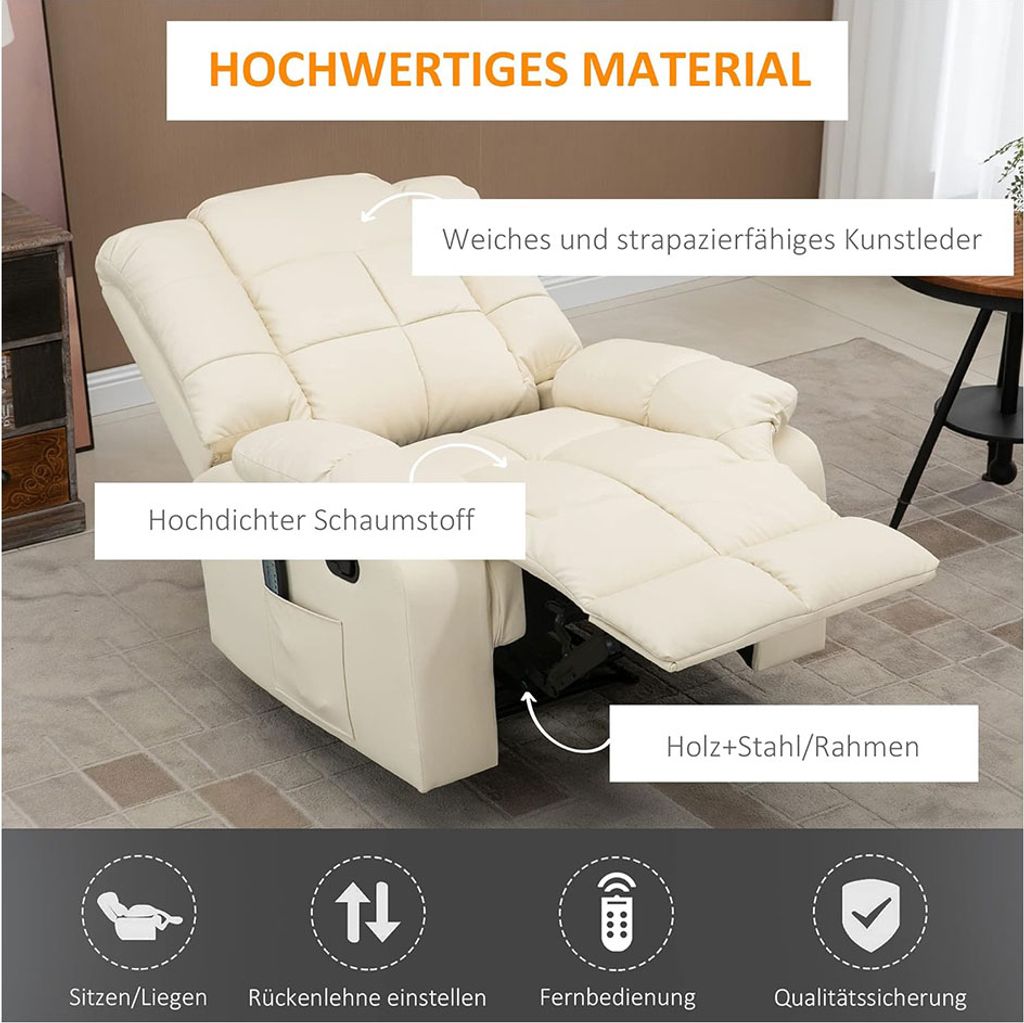 Masážní křeslo 700-124V91CW, relaxační křeslo, 8 vibračních Obrázek produktu 5