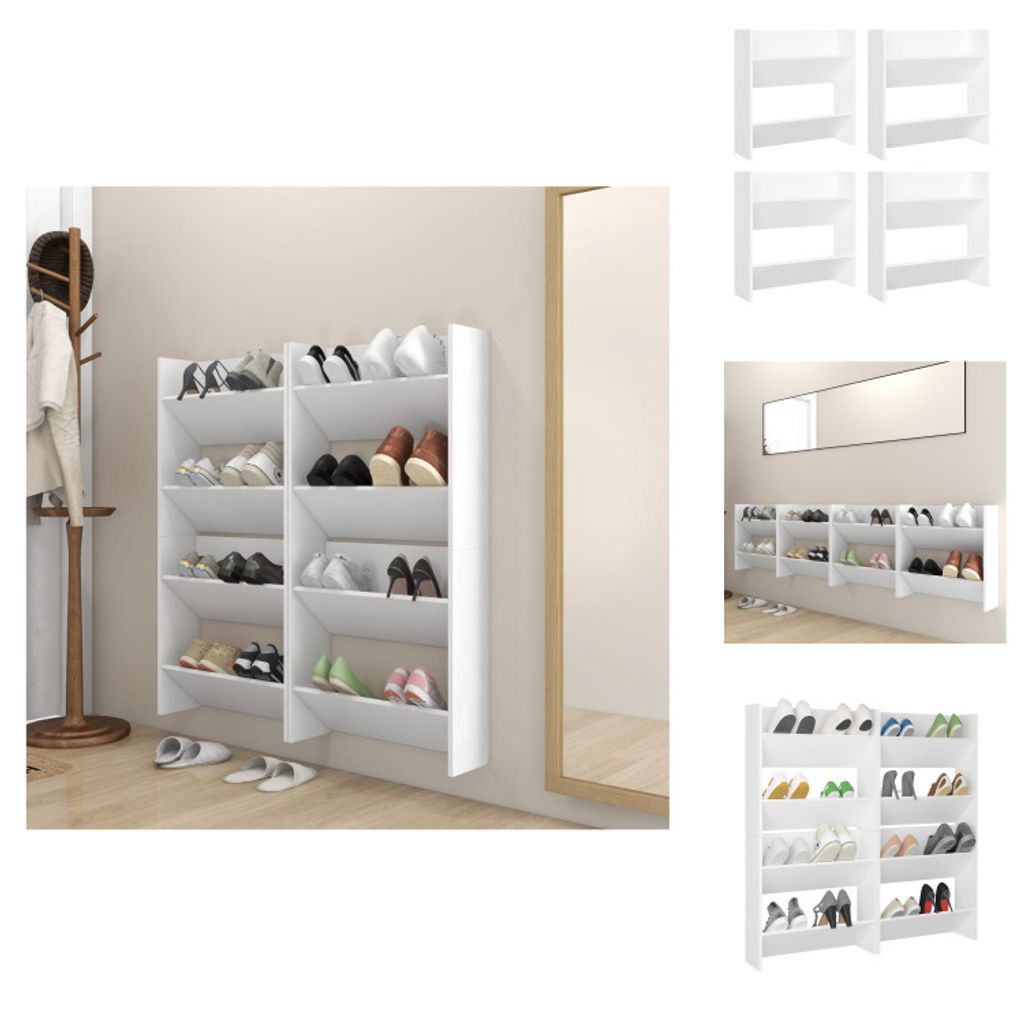 vidaXL Wand-Schuhschränke 4 Stk. Weiß 60x18x60 cm Holzwerkstoff - Schuhregale & -schränke
