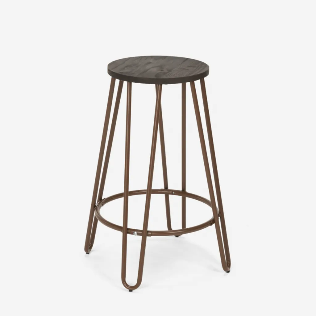 Tabouret Métal et Bois Carbon Top Marron avec Structure Renforcée - 3