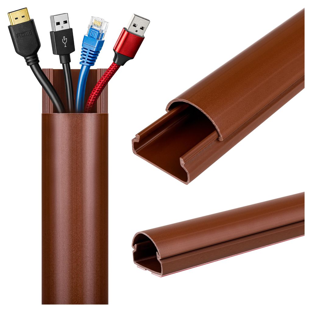MasterLED Kabelkanal Braun Selbstklebend 100cm 30x21mm – PVC Kabelabdeckung Halbrund für Boden, Wand & Dunkle Möbel