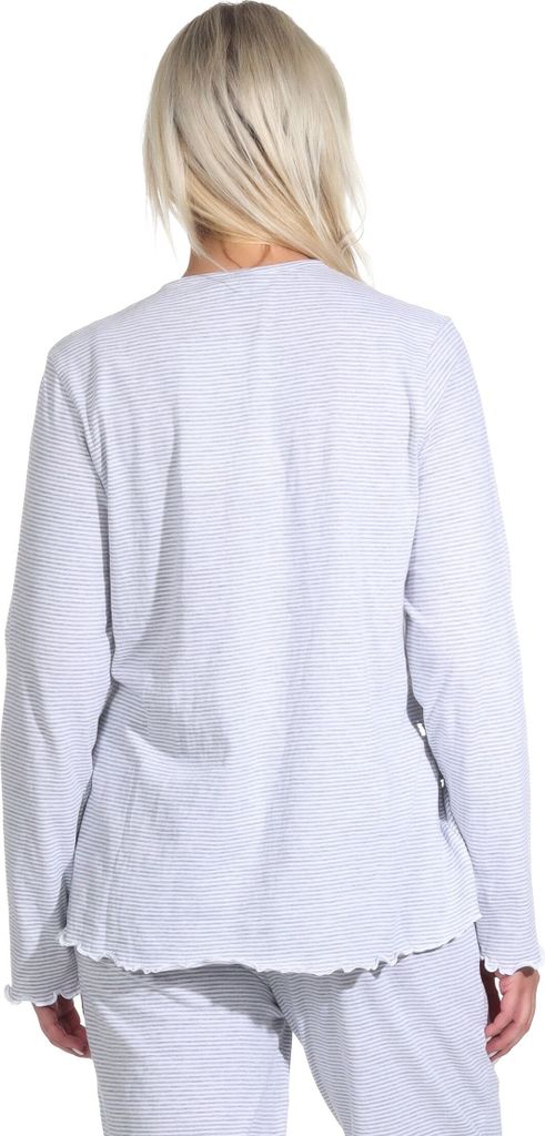 Damen langarm Schlafanzug Pyjama Oberteil Shirt Mix & Match in Streifenoptik ; grau-melange , 40-42