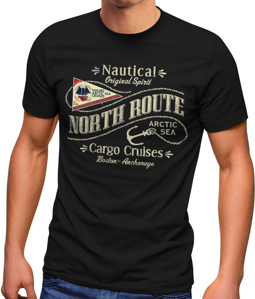 Herren T-Shirt North Route Nautik Anker Adventure Printshirt Fashion Streetstyle Neverless schwarz 5XL