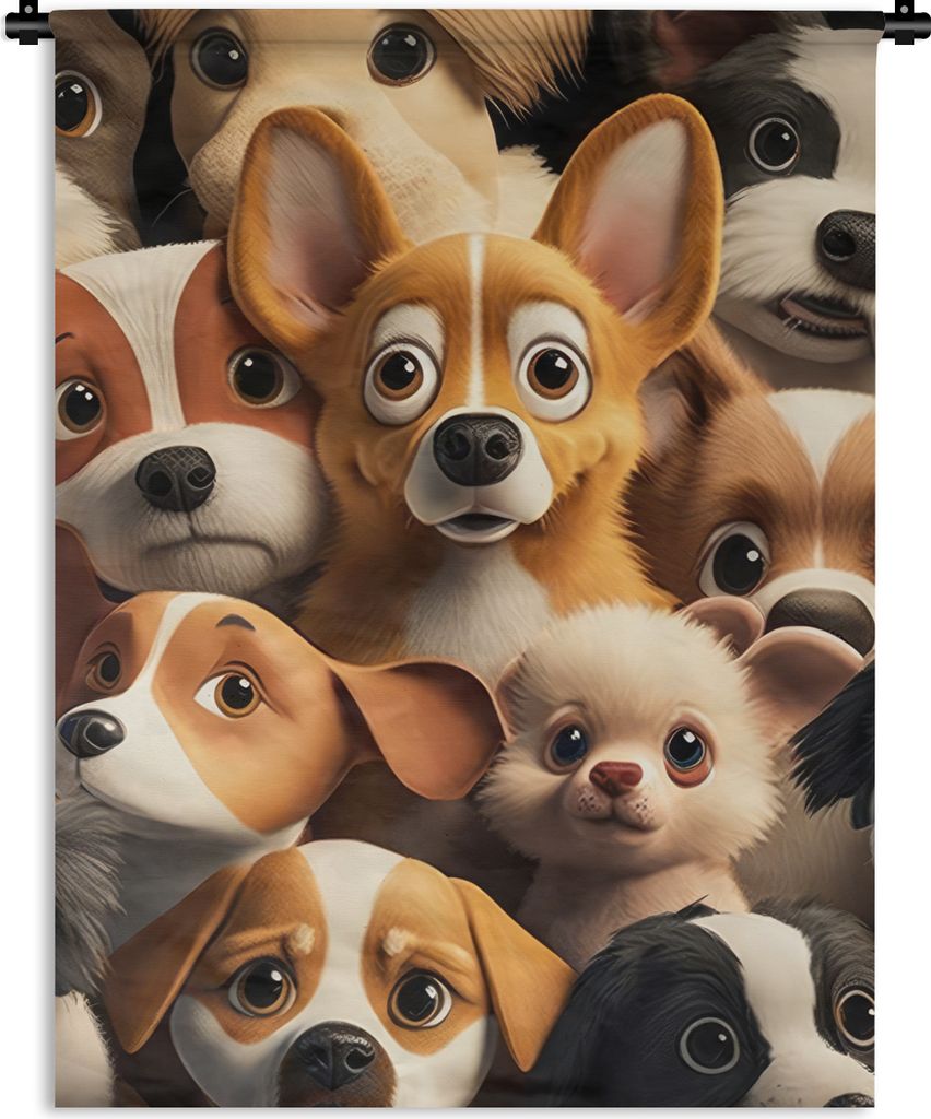 MuchoWow Wandteppich Wandbehang Hunde - Tiere - Braun - Schwarz - Muster - Kind 60x80 cm Tapisserie Dekoration Wandtuch - Decke - Wandtücher - W...