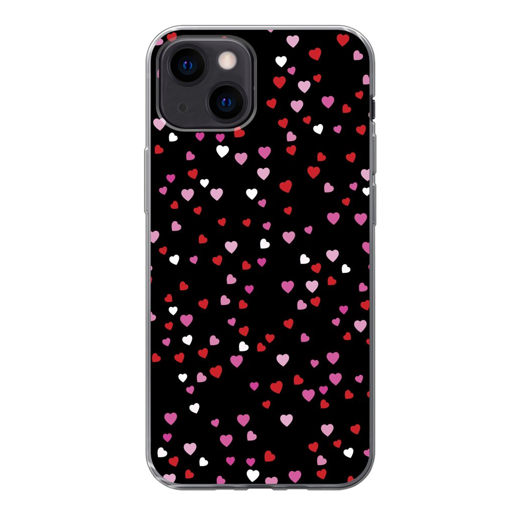 MuchoWow Handyhülle Schutzhülle Hülle für iPhone 13 mini Eine Illustration mit Herzen auf einem schwarzen Hintergrund Silikon Softcase Handy ...