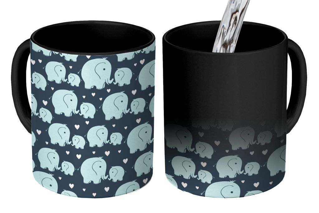 KitchenYeah Zauber Tasse Zaubertasse Magic Muster - Elefant - Herz 350 ml Farbwechsel Becher Geschenk Geschenkidee - Magic-Tasse - Fototasse - Ke...