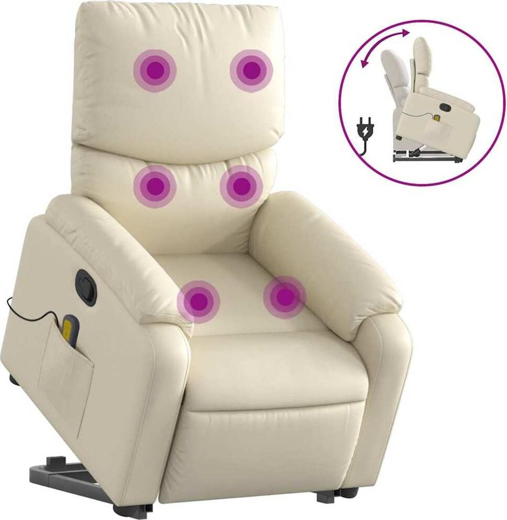 vidaXL Massagesessel mit Aufstehhilfe Creme Kunstleder