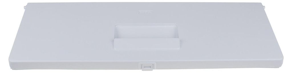 A white refrigerator freezer door flap is shown from a top-down perspective against a white background.