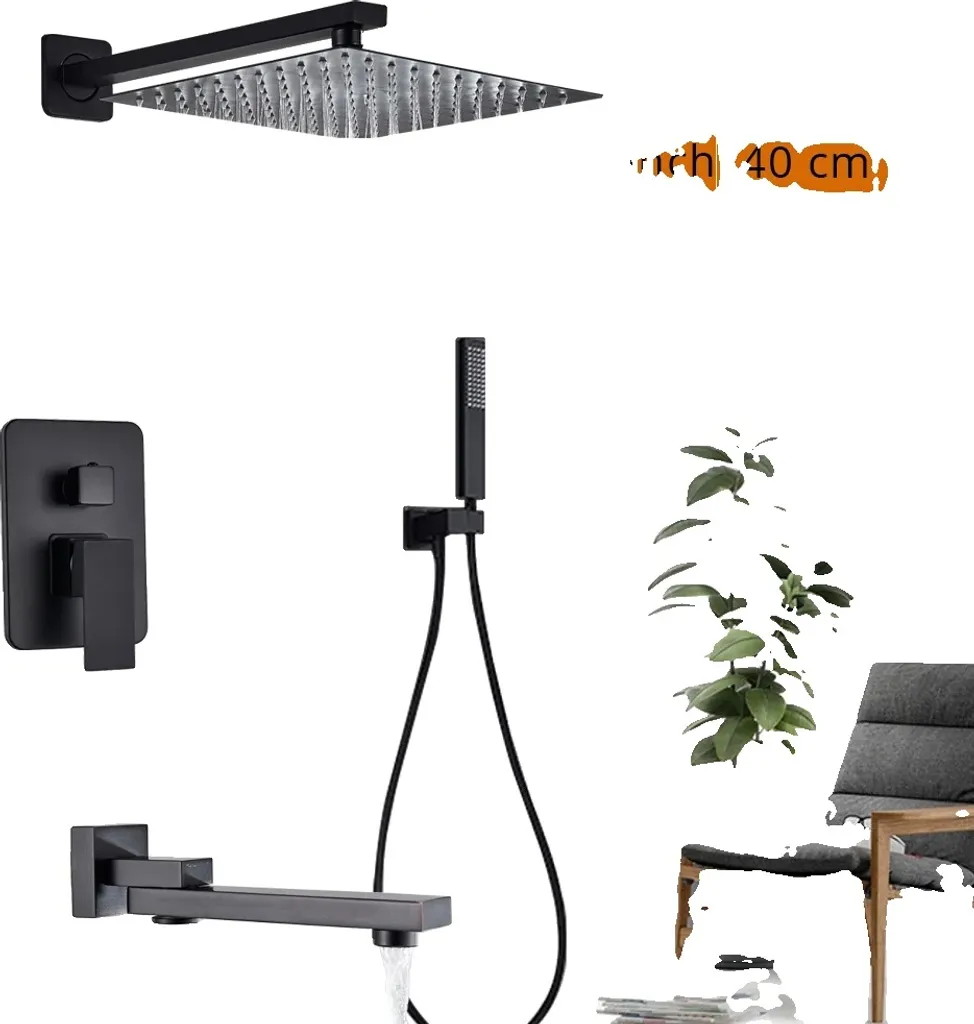 Kit Doccia Completo Ottone Nero - Soffione 16" 3 Vie Professionale