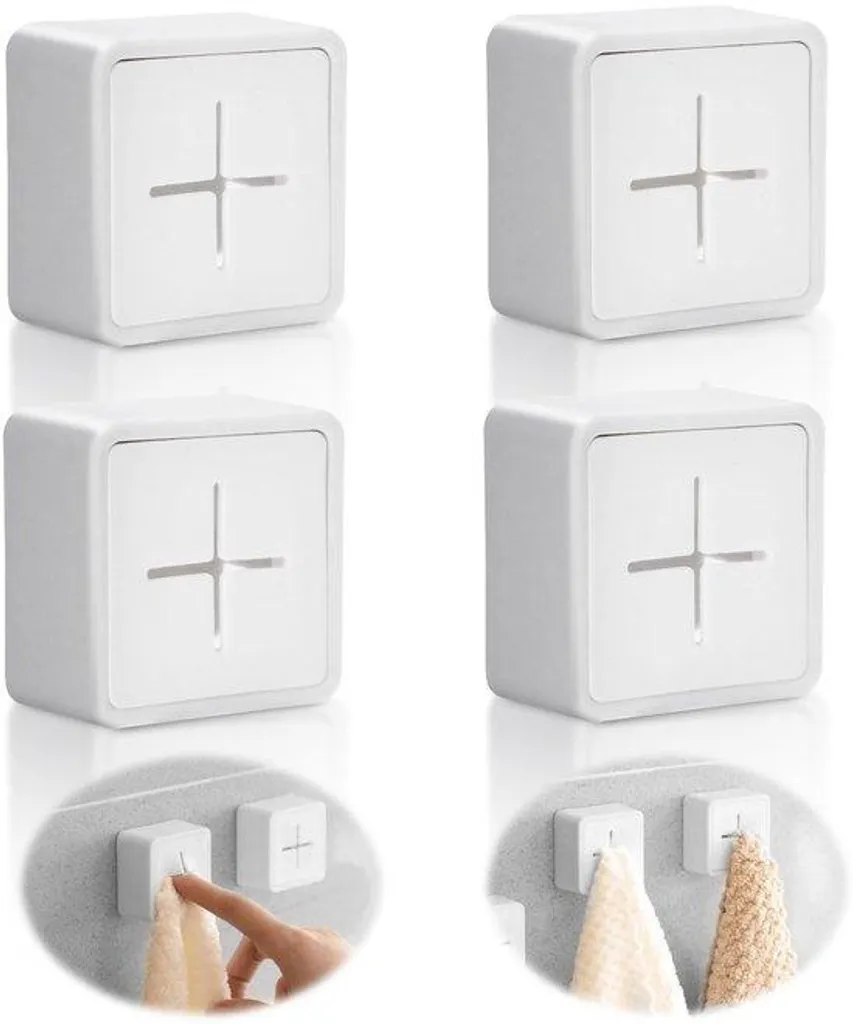 Patère murale adhésive blanche lot de 4 crochets pour serviettes mains