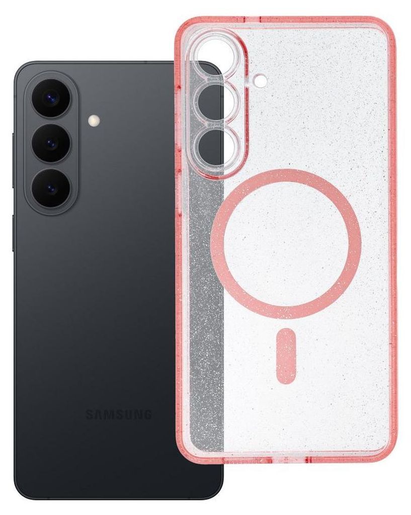 Case passend für Samsung S26 PLUS Clear Mag Cover (STR / CAMERA PROTECTION) kompatibel mit MagSafe pink glitter