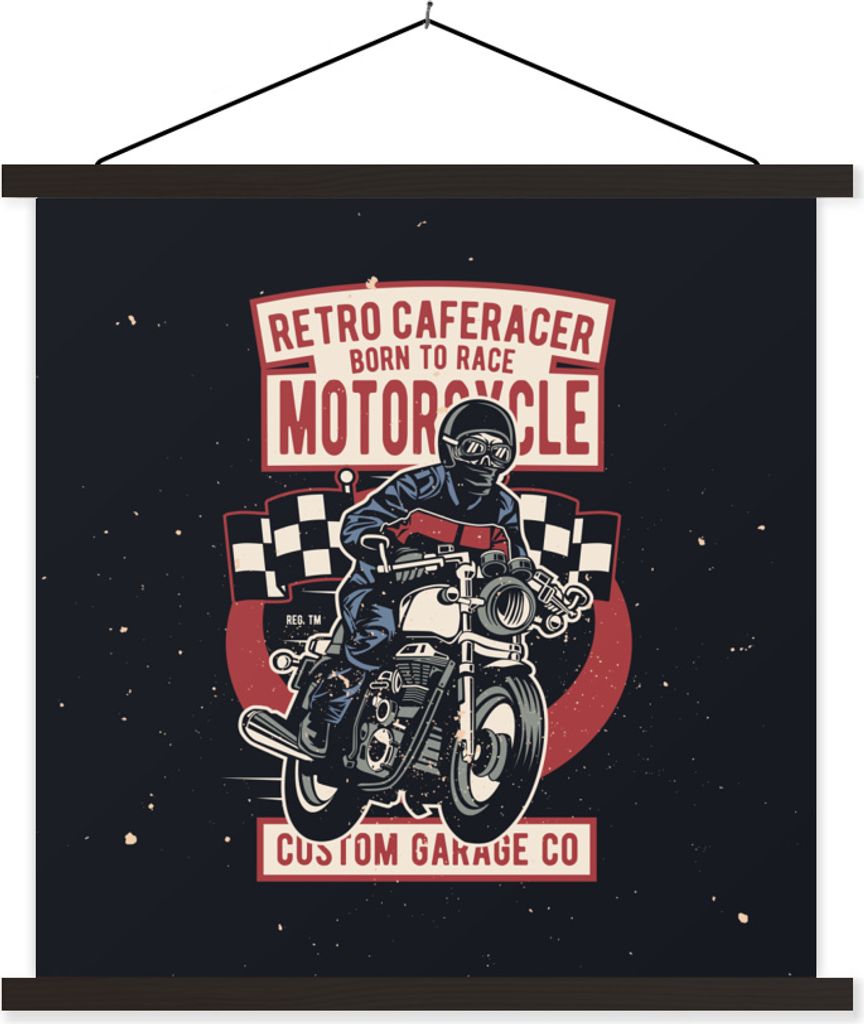MuchoWow Textilposter Jahrgang - Motor - Flagge 120x120 cm mit schwarzem Rahmen - Aufhängungsset