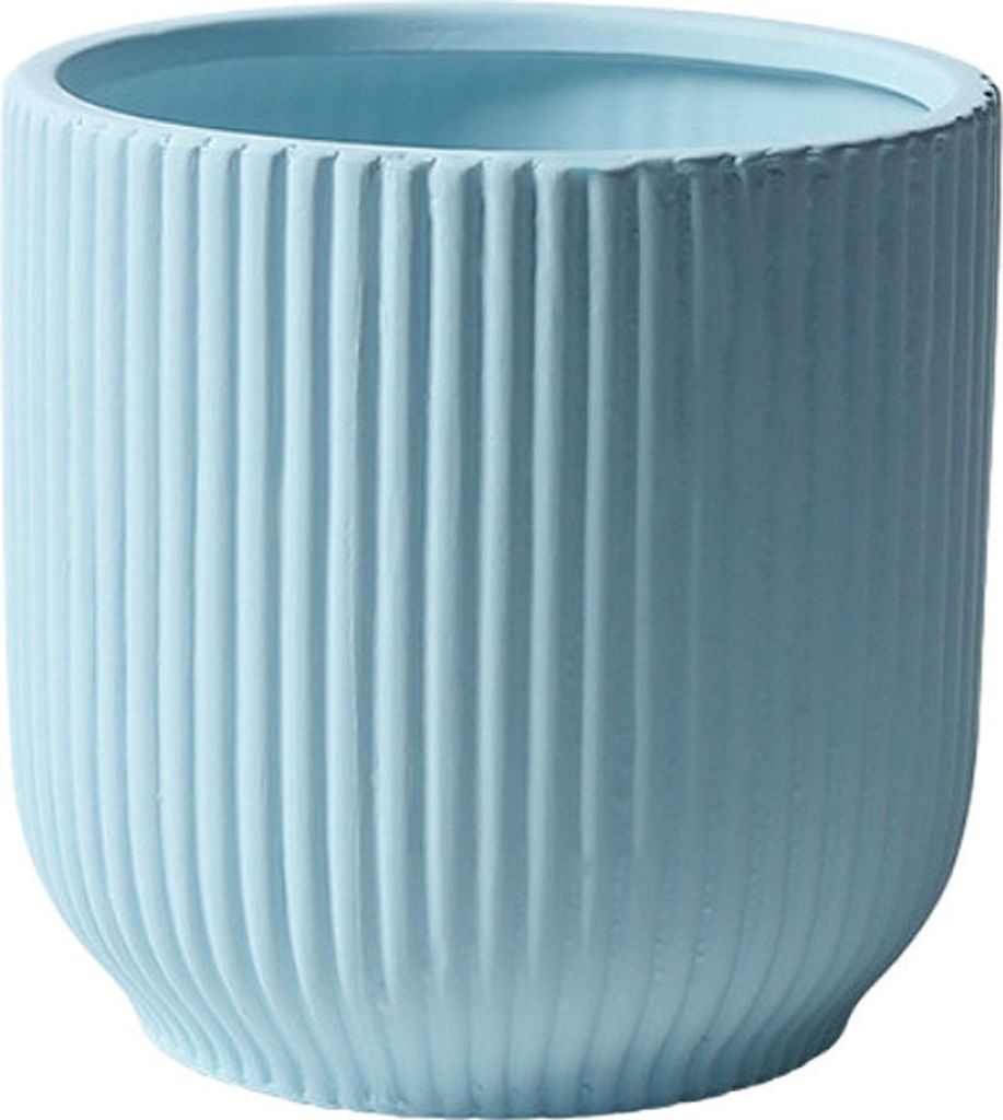 Runder Geriffelter Keramischer Blumentopf Mit Drainageloch, Modernes Streifendesign Indoor Outdoor Pflanzentopf (Blau,11cm)