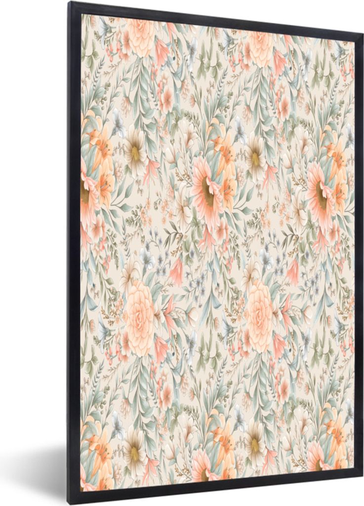 MuchoWow MuchoWow Gerahmtes Poster Blumen - Sonnenblume - Pastell - Muster 40x60 cm - Poster mit zchwarzem Bilderrahmen - Papierdruck - Wandbilder
