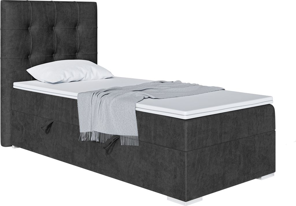 MEBLINI Boxspringbett mit Bettkasten - Gepolstert Einzelbett mit Matratze und Topper - Polsterbett mit Stauraum - Bett mit Kopfteil - Stauraumbett ...