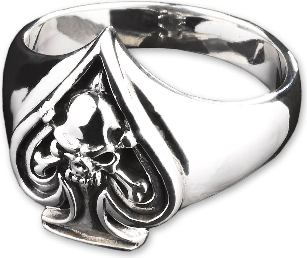 viva-adorno Gr. 71 (22,6 mm Ø) Herren Ring Pik Totenkopf Skull Bones Siegelring Daumenring 925 Sterlingsilber SR25,