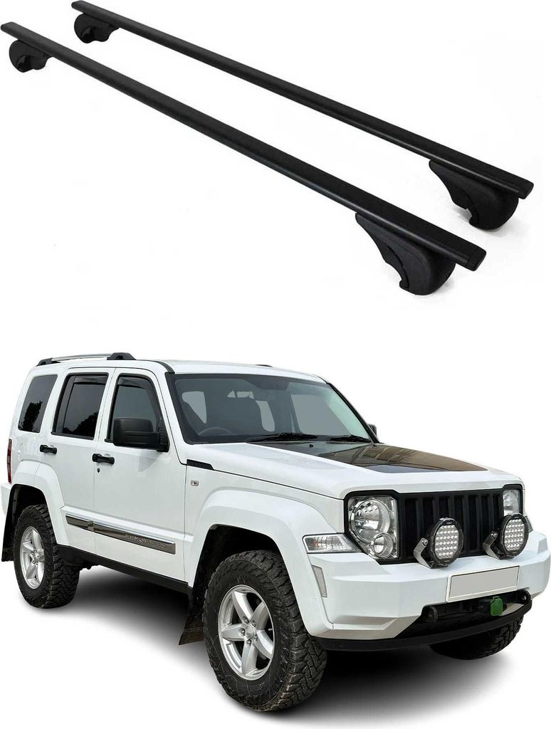 Dachträger Grundtäger für Jeep Cherokee KK 2008-2012 75kg Metall Schwarz 2 tlg