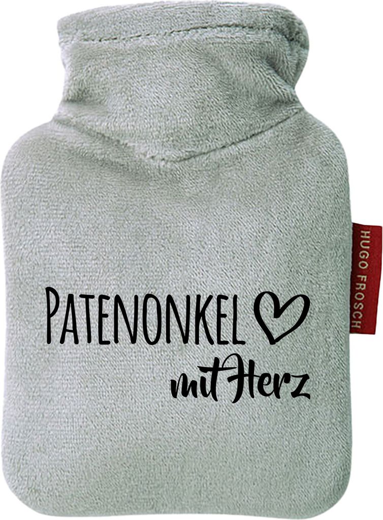 Huuraa Mini-Wärmflasche Patenonkel mit Herz 0,2 Liter Grey Mini Veloursbezug Taschenwärmer Geschenkidee